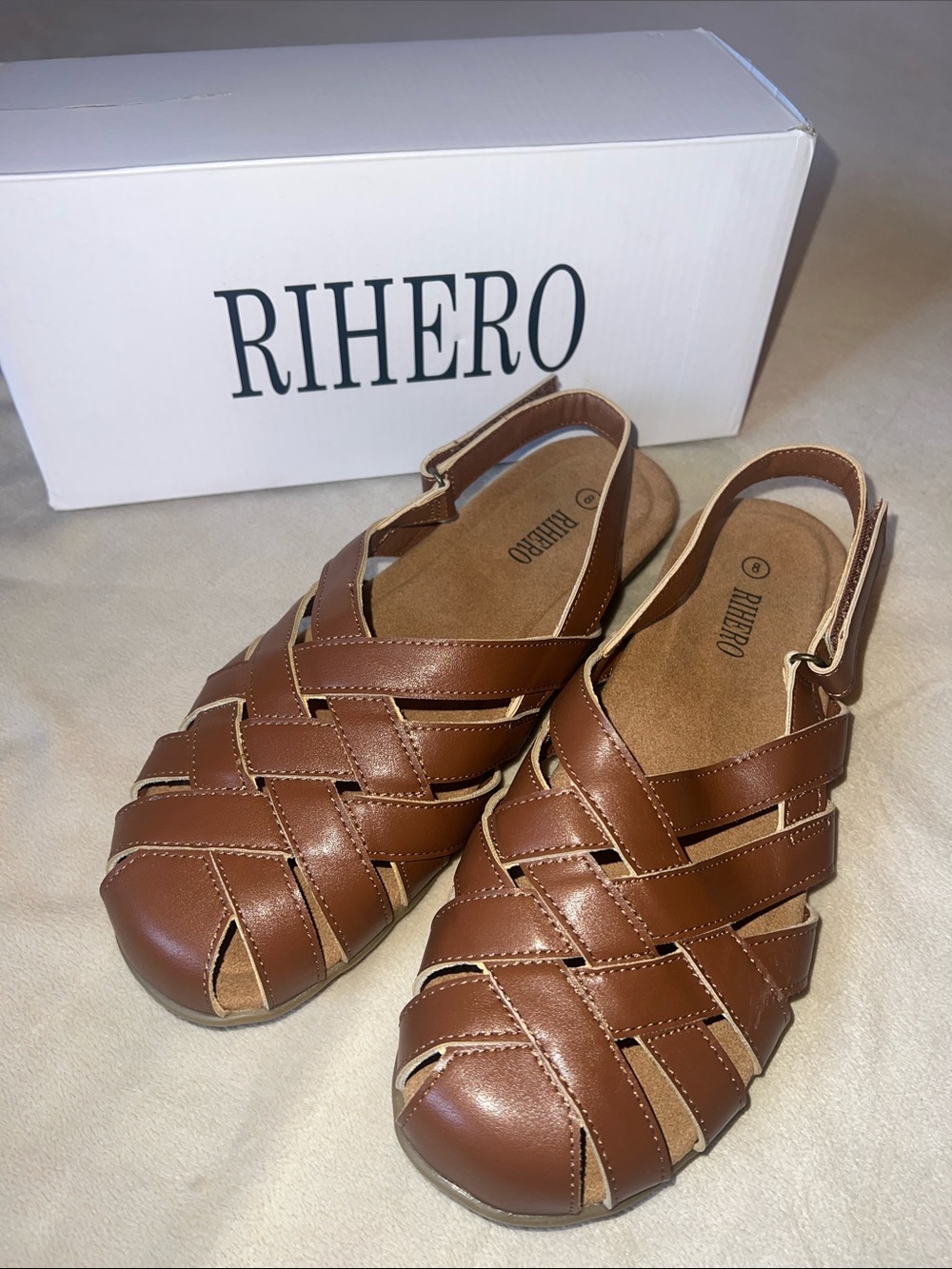 Rihero Brown Woven Fisherman Leather Sandals